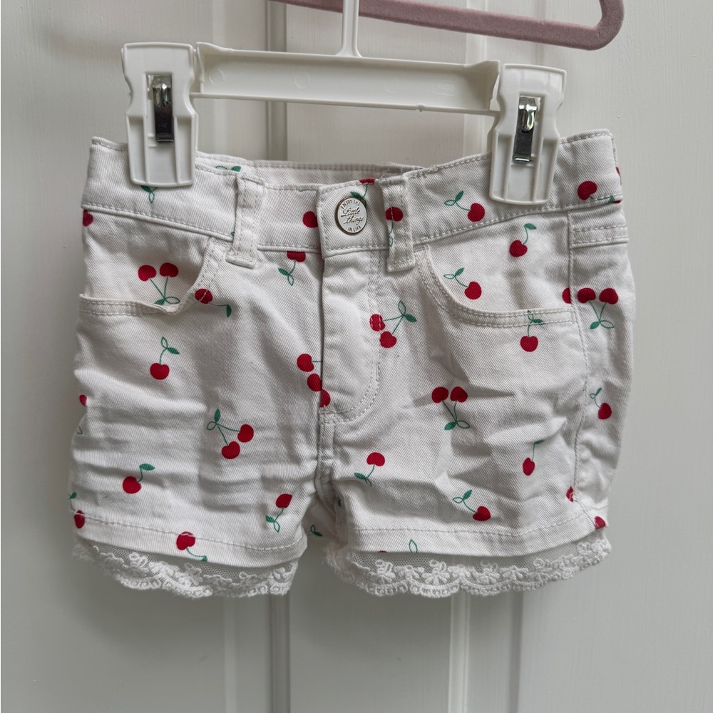 White Cherry Pattern Kids Shorts